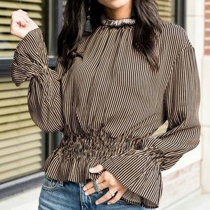 Striped Smocked Sleeve Blouse